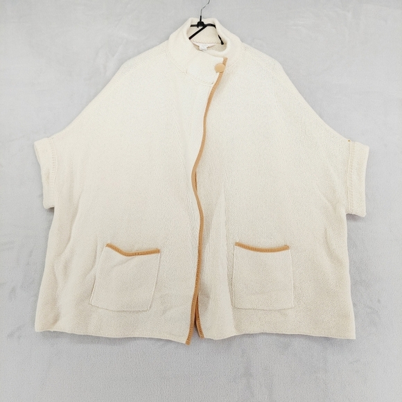 LC Lauren Conrad Sweaters - Lauren Conrad Cream Knit Poncho with Button Detail and Front Pockets P1655